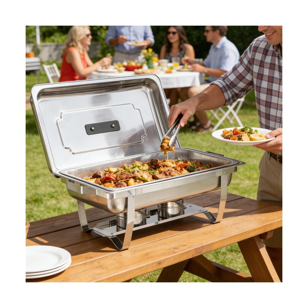 Chafing Dish Buffet Set 4 Packs,9 Quart Stainless Steel Foldable Rectangular ...