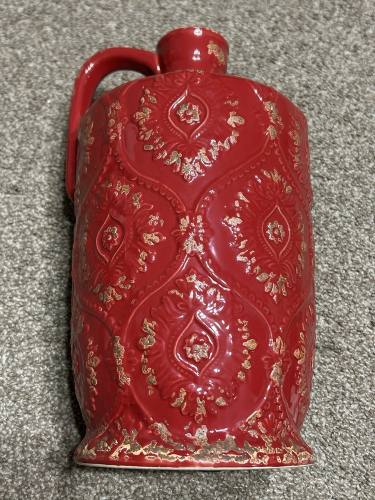 Red Light Brown Weathered Pottery Stoneware Pitcher With Handle 7”x13”