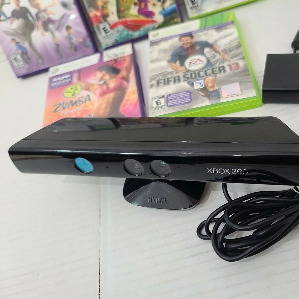 Microsoft 1414 Xbox 360 Kinect Sensor Bar + power cable Bundle + 5 Games TESTED