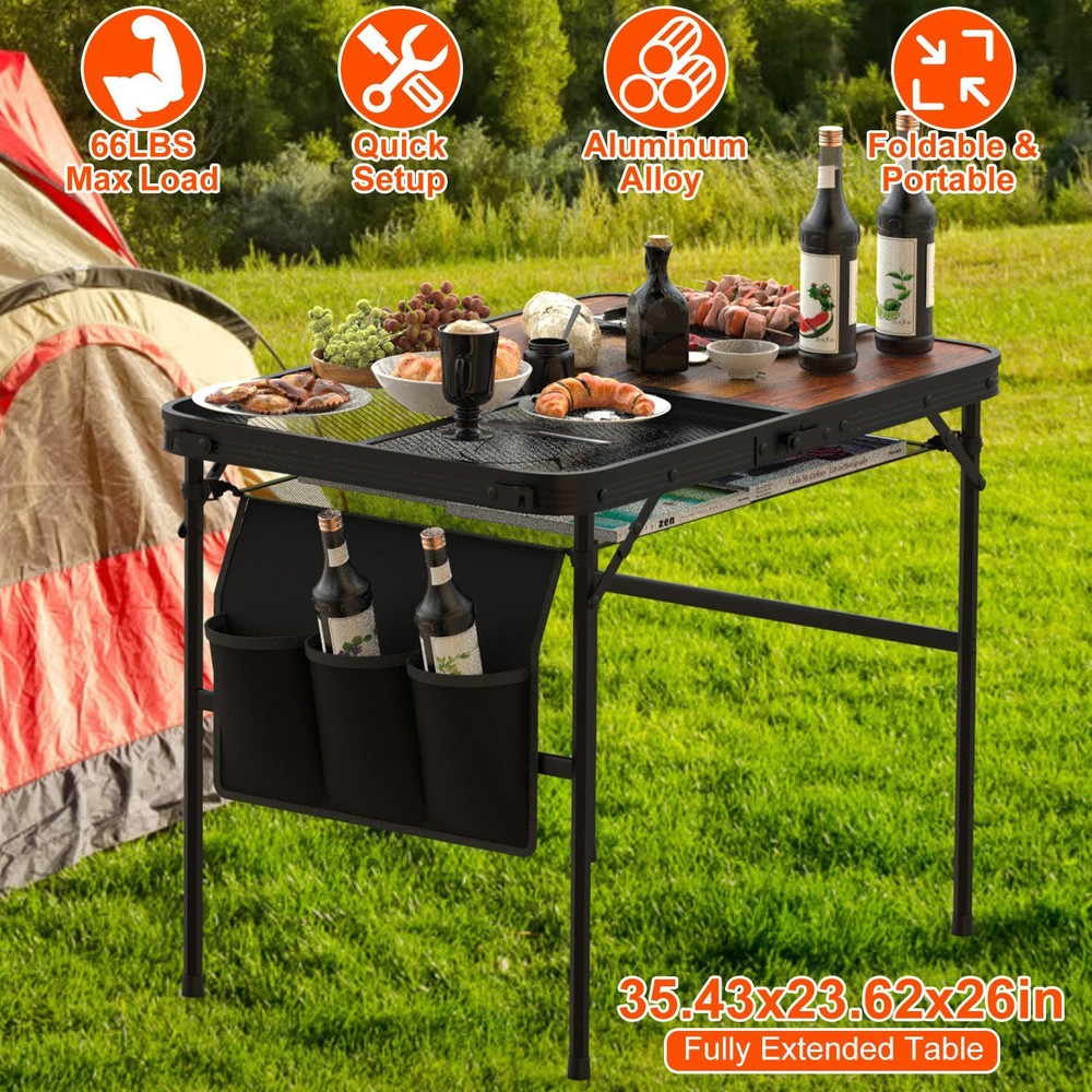 Foldable Camping Table Picnic Aluminum Grill Stand Height Adjustable BBQ Table