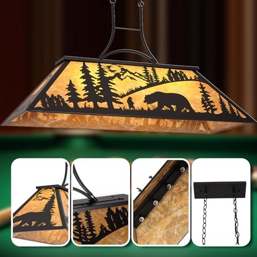 47.2" Pool Table Light, 4-Light Rustic Chandelier for 7-8-9ft Table, Bear