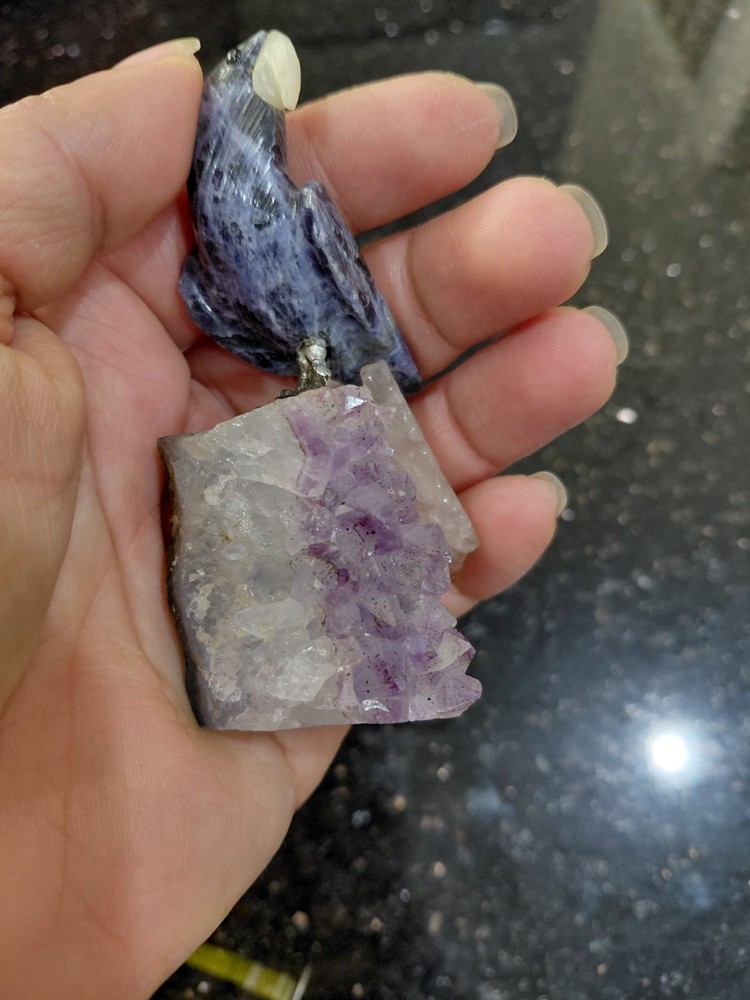 Beautiful Stone Bird on Amethyst Base