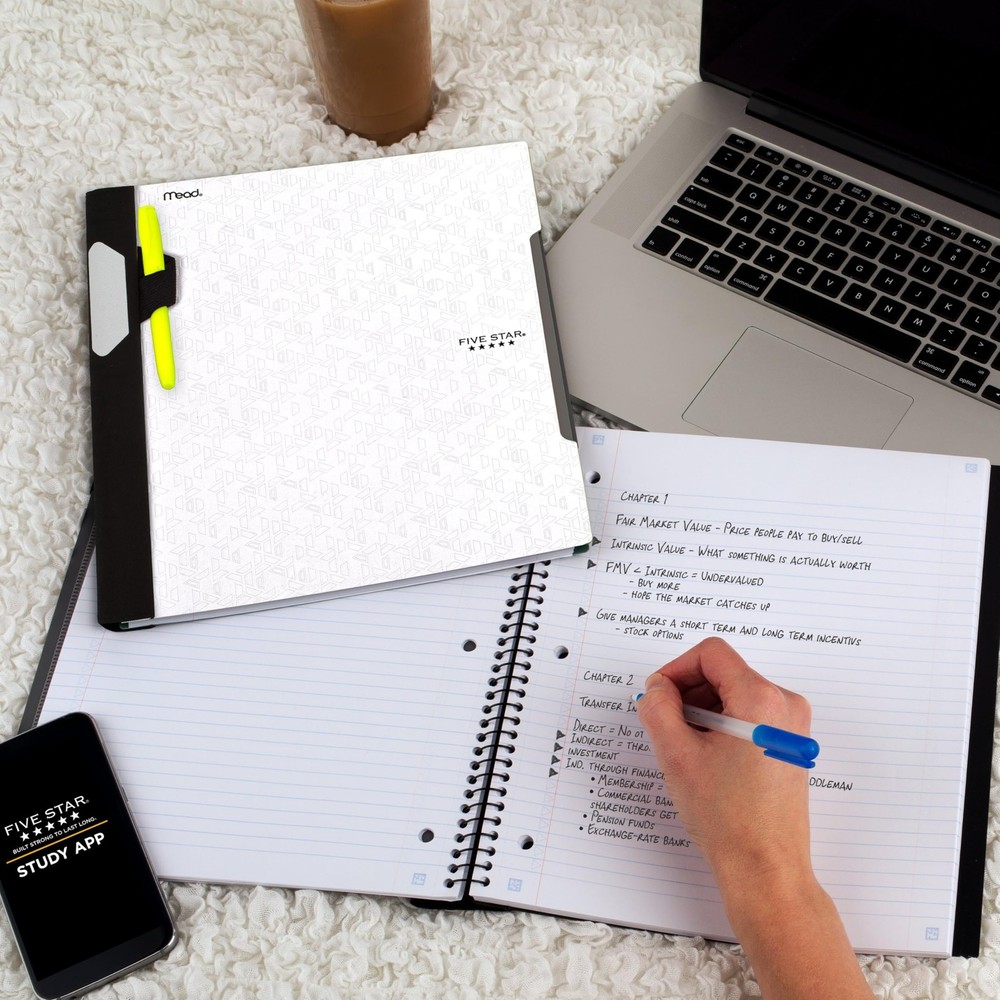 Five Star Advance Spiral Notebook + Study App, 1 Subject, College Ruled White
