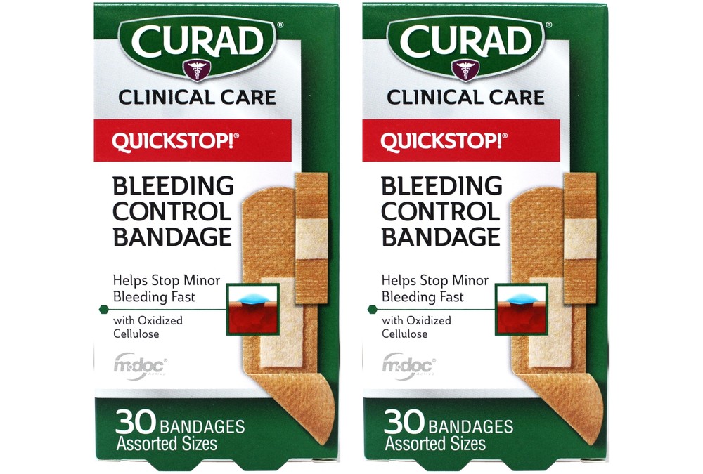 Curad QuickStop Flex-Fabric Bandages, Clotting Tech, Assorted, 30 Count, 2 Pack