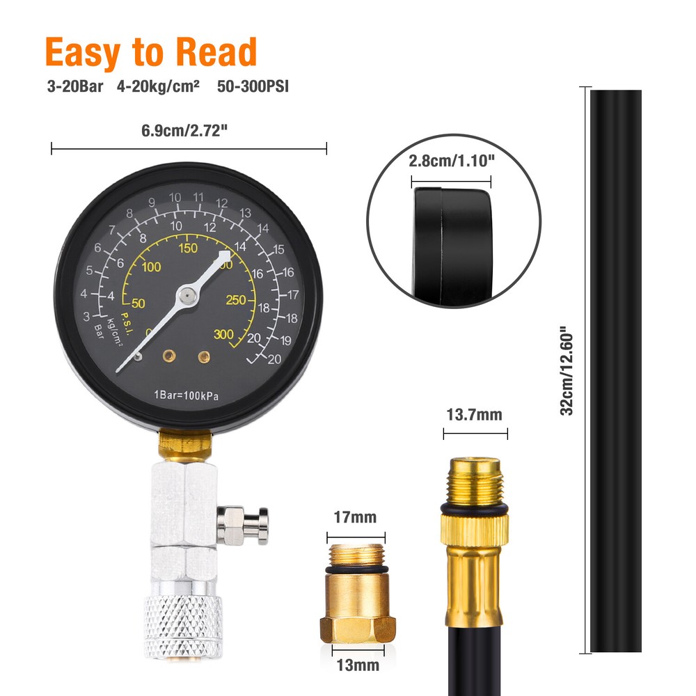 Engine Cylinder Compression Gauge Tester Kit Gas Engine Diagnostic Tester Tool