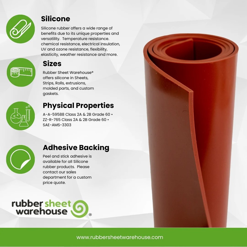 Silicone Rubber Sheet Solid 1/8" Thick x 18"wide x 36"Long High Temp Mat