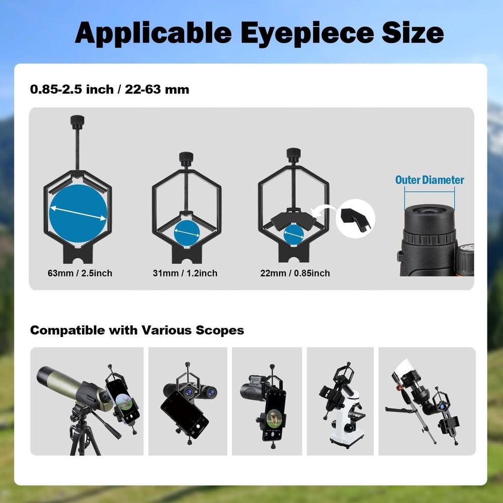 VANKEY 2-Axis Phone Scope Mount, Universal Spotting Scope Phone Adapter, Meta...