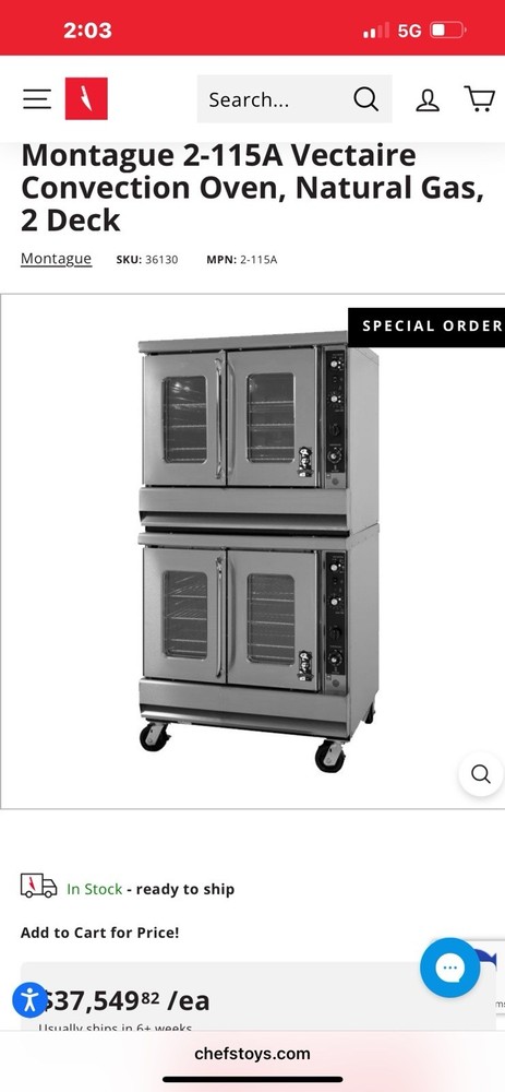 Montague Double Convection Oven pre-owned
