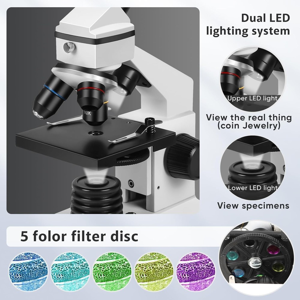 100X 2000X Compound Microscope for Kids with Slides