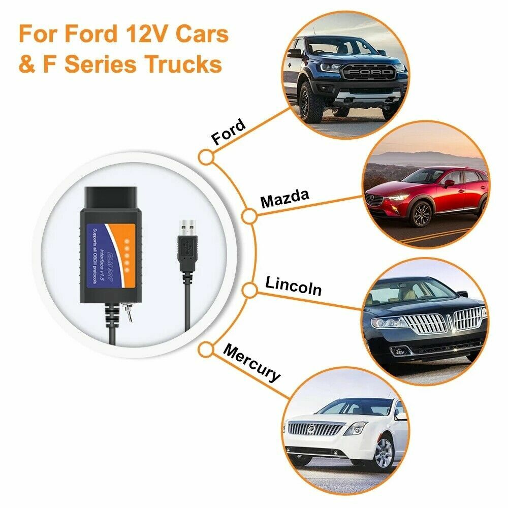 For Ford FORScan OBD2 Code Reader ELM327 V1.5 USB Modified Scanner HS/MS CAN US