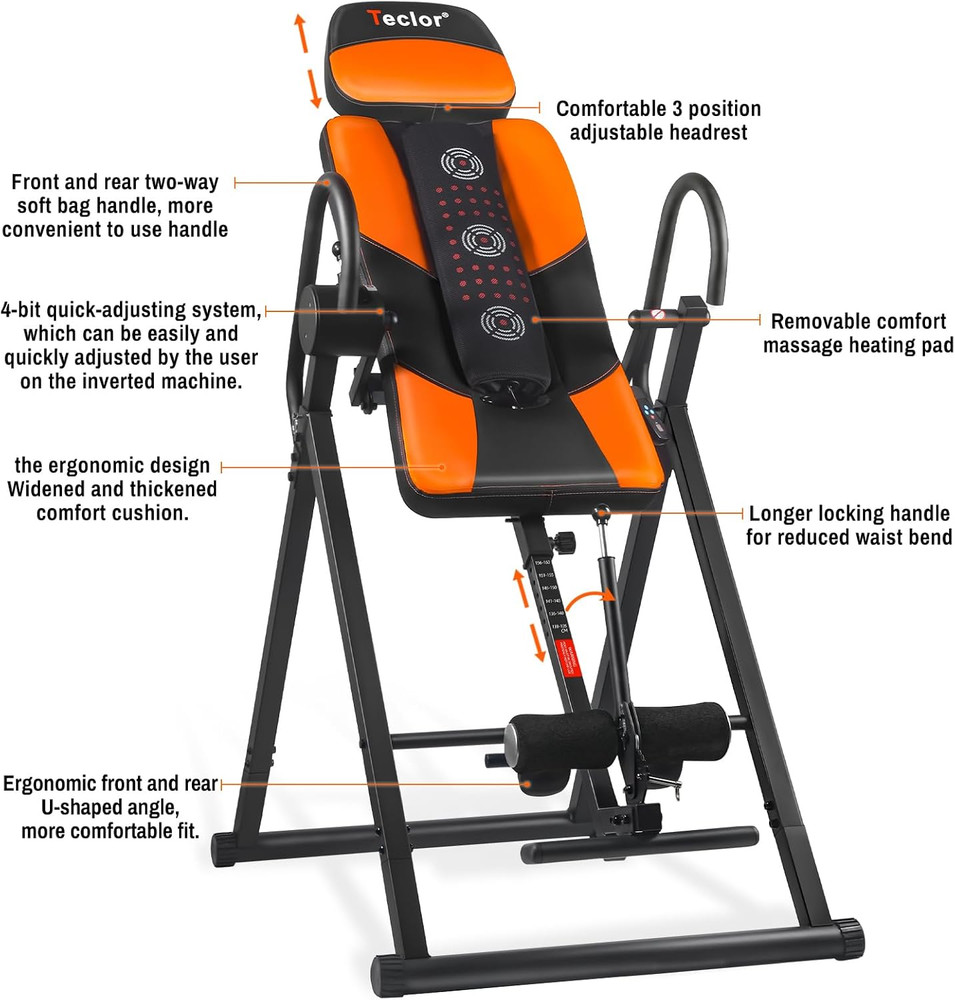 Teclor Inversion Table,Advanced Heat and Massage Function,Strength Training Inve