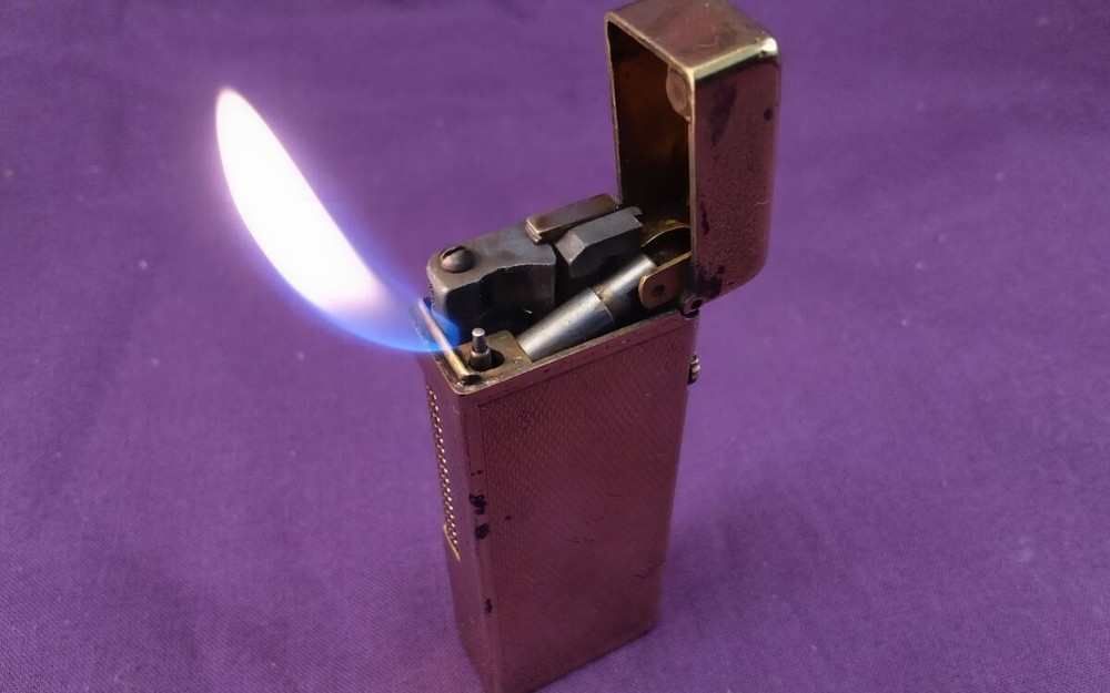 Dunhill Rollagas Early Model Gas Lighter Gold Barley Pattern Working