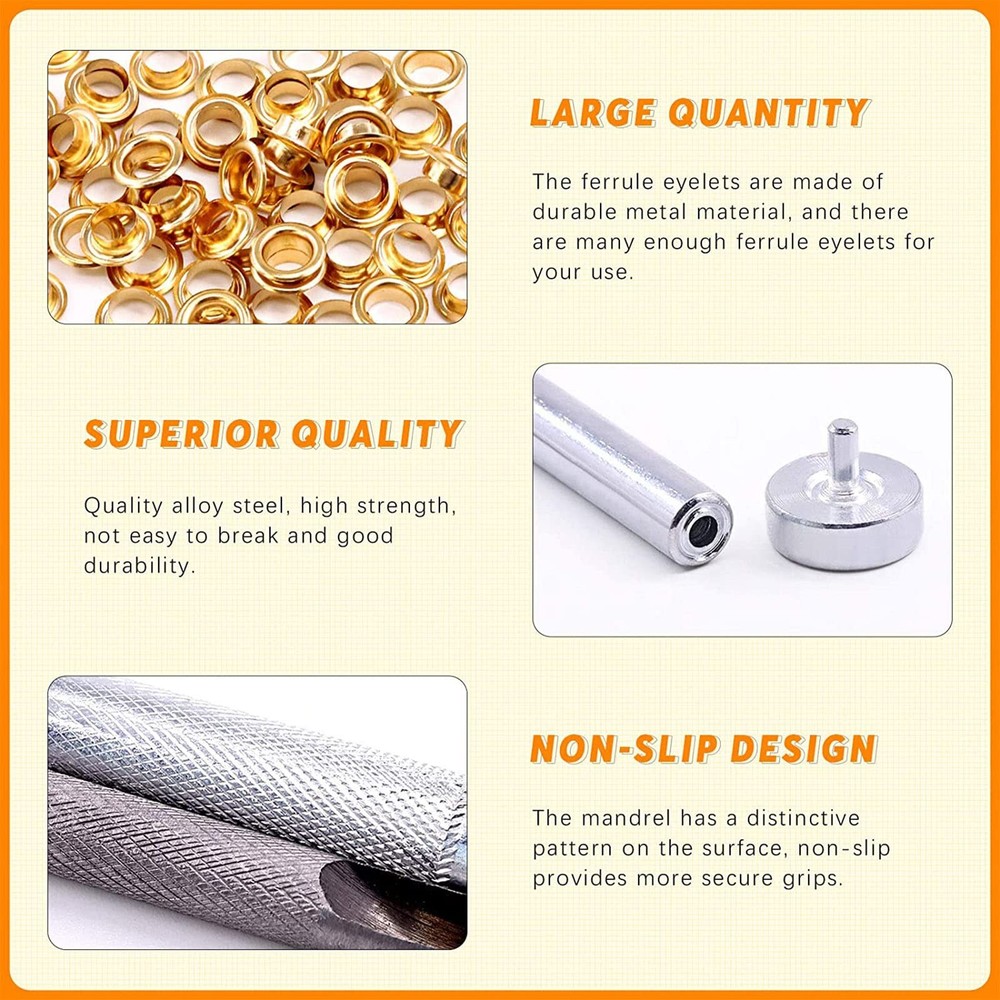 200 Sets 5/16" 8mm Thickened Grommet Eyelets Assortment Kit with 4Pcs Setting...