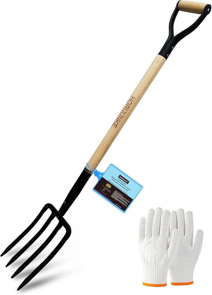 45 Inch 4-Tine Garden Digging Fork with Wood Handle