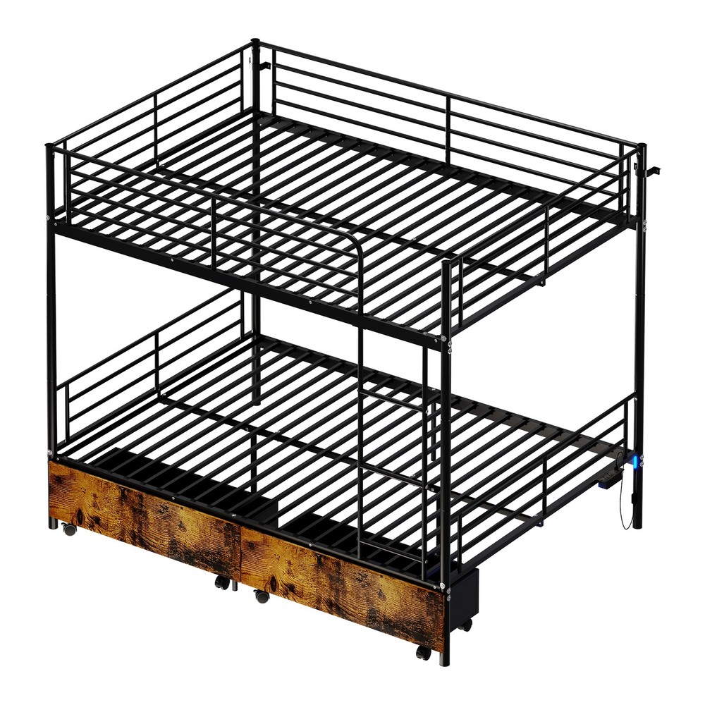 Bunk Bed with USB Charging Station, Able to Split, Metal Bunk Bed, Storage Space