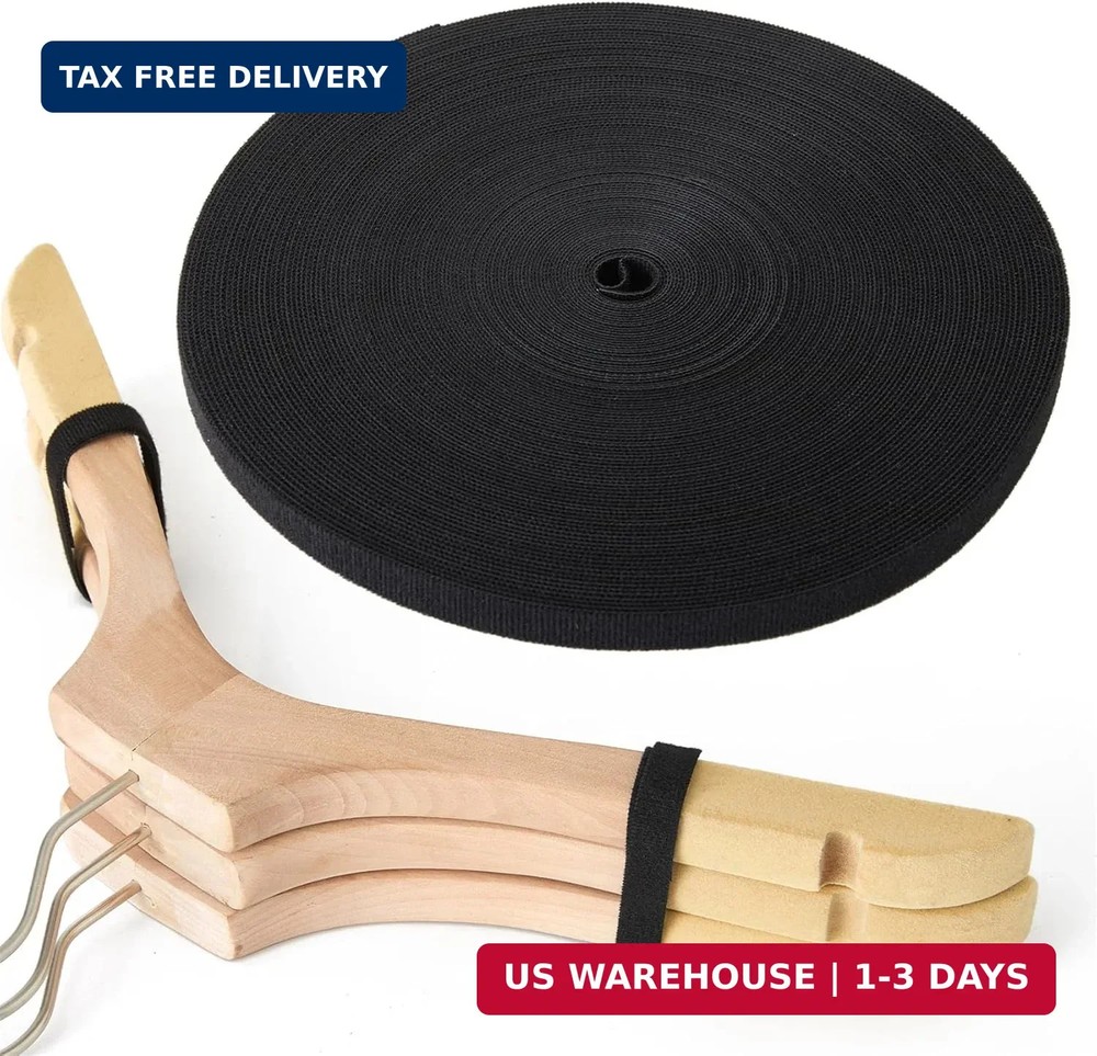 Tangyinrd Double-Sided Hook and Loop Straps, Black Hook and Loop Roll Double-Sid