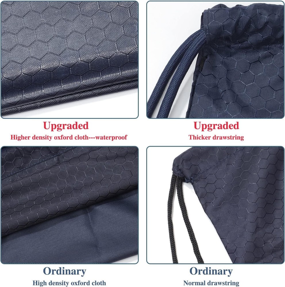 Drawstring Backpack Bag, Waterproof Draw String One Size, Navy Blue, Upgraded