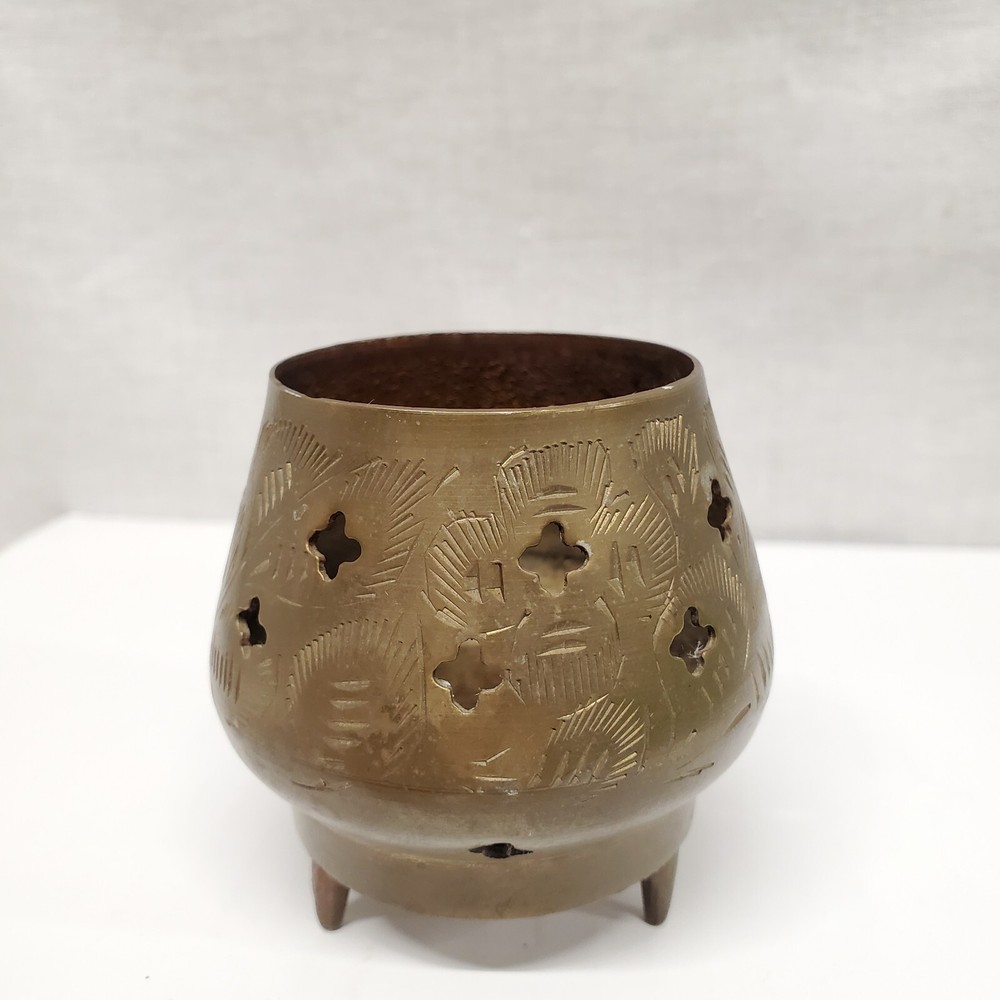 Solid Brass 3" INCENSE BURNER Etched on 3 Feet