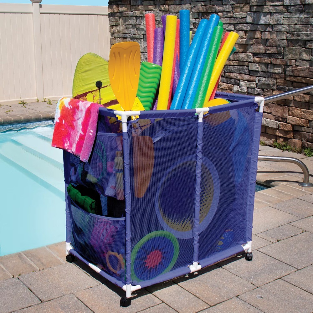 Bins Pool Storage Organizer Mesh Rolling Pool Equipment Bin