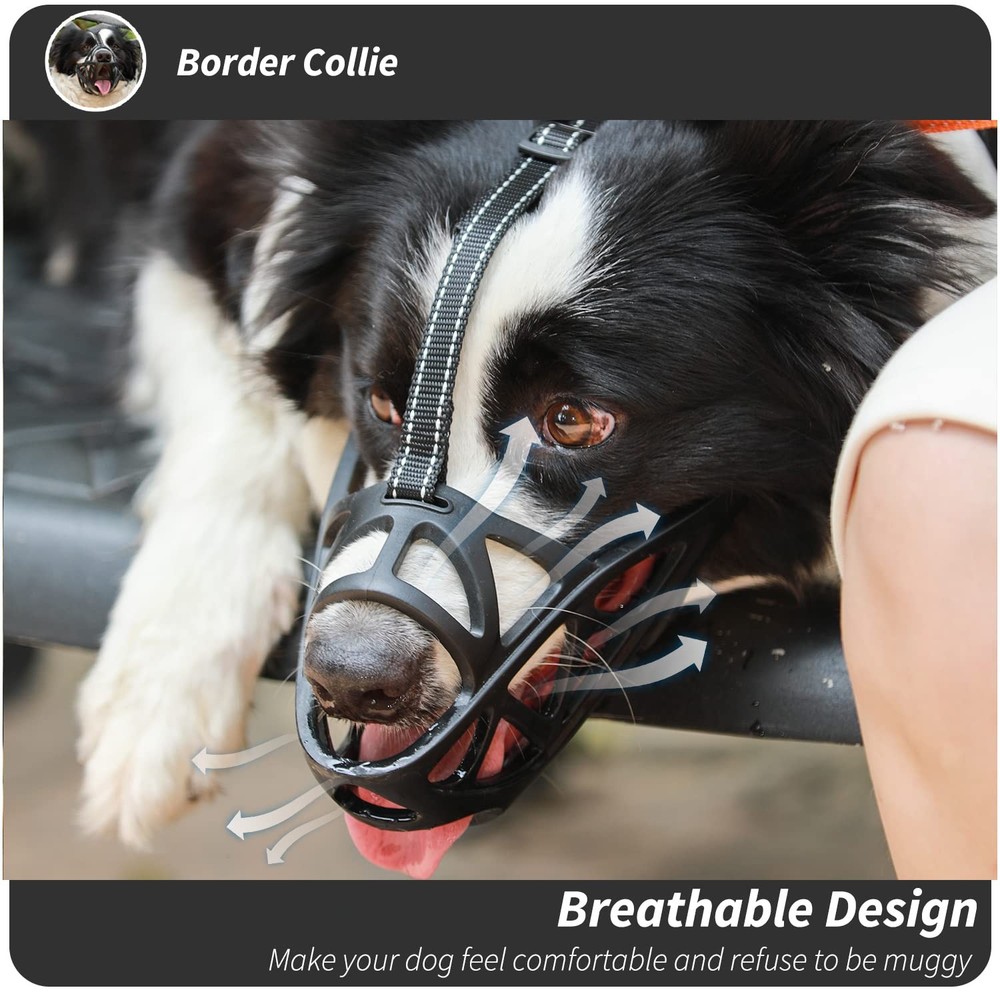 BARKLESS Dog Muzzle, Soft Basket Muzzle for Medium S(Snout 6.75-8.25"), Black