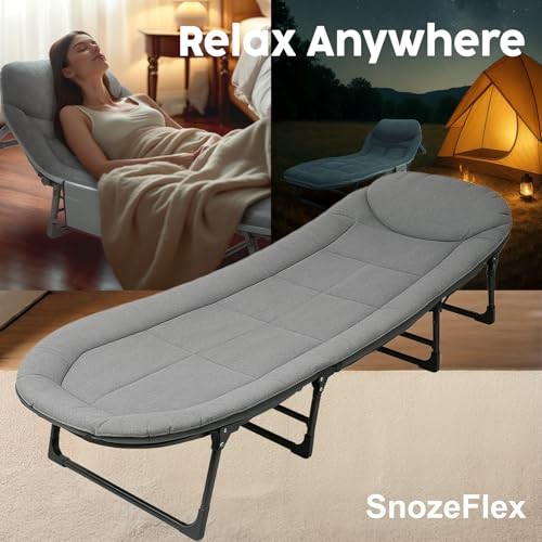 SnozeFlex Chaise Lounge Chair, Folding Cot, 6-Angle Adjustable Camping Cot