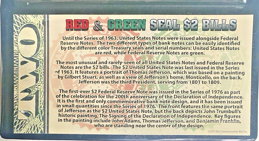 Red and green seal $2 bills
