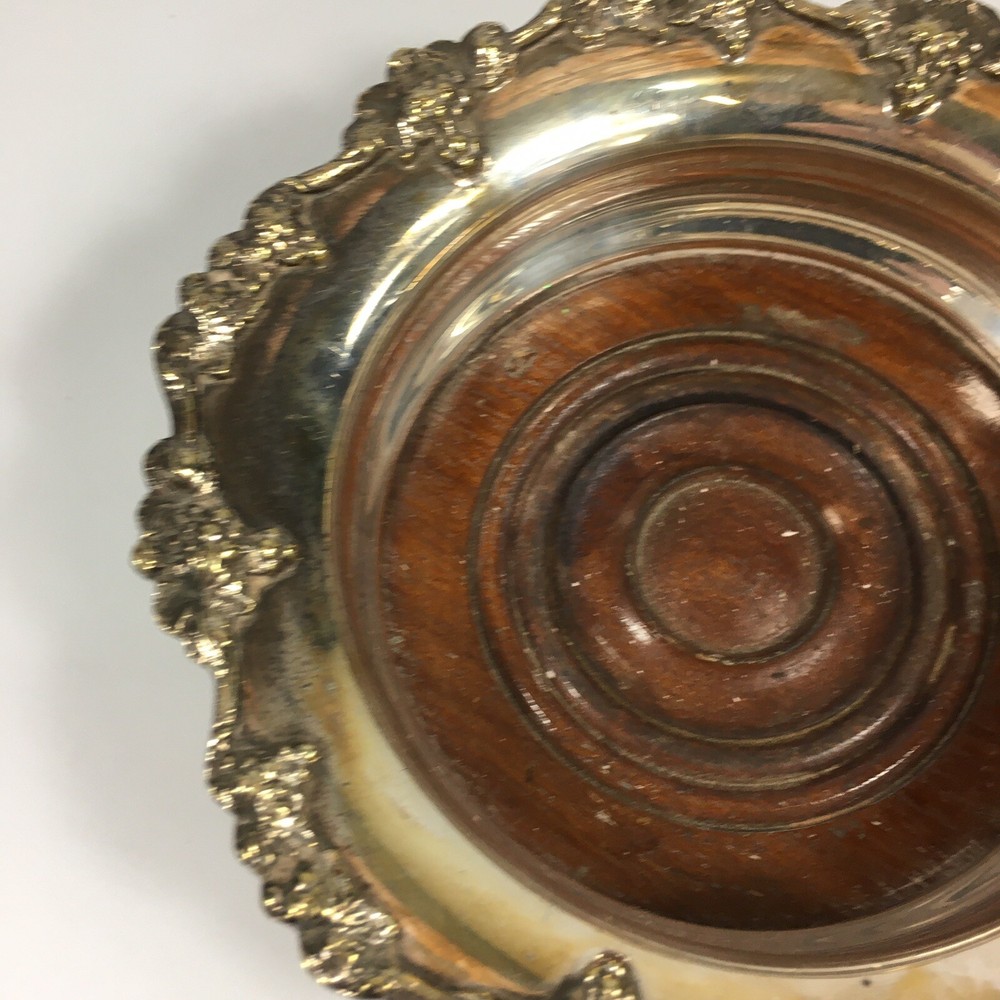 Antique Silver Plated Bottle Coaster Grape & Vine Edge Decoration
