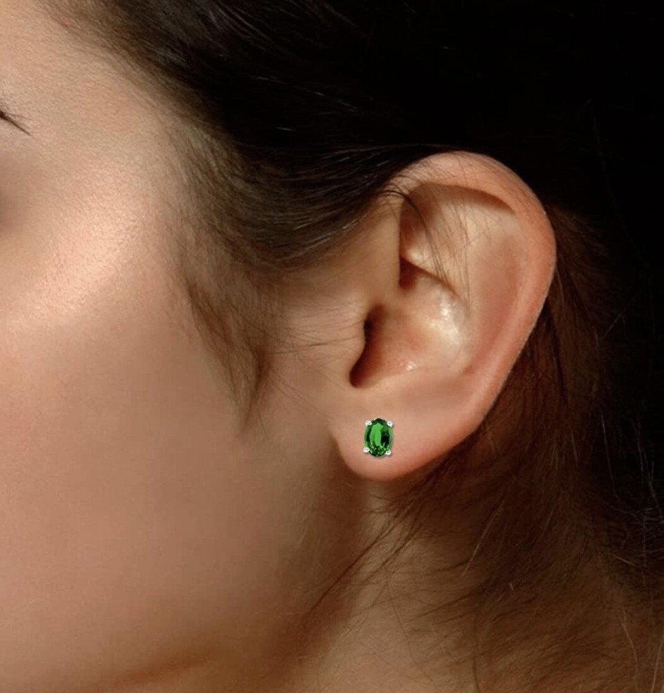 2.00 CTTW Solid .925 Sterling Silver Lab Created Oval Emerald Studs