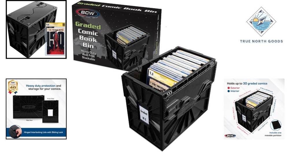 Elegant Graded Comic Book Bin - Stackable Box for 30 Slabs | Black Design