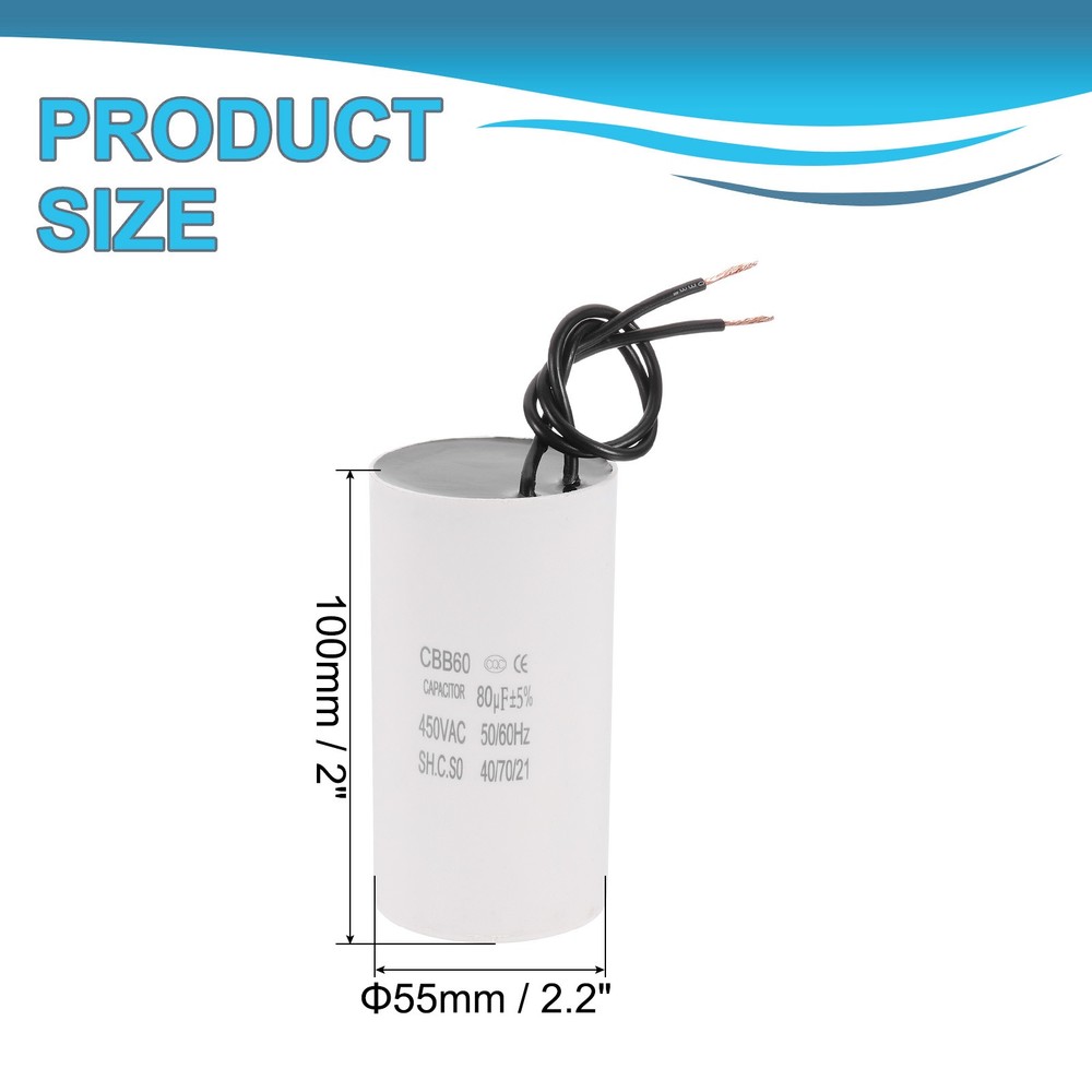 1 x 80uF CBB60 Running Capacitor Run Capacitor White