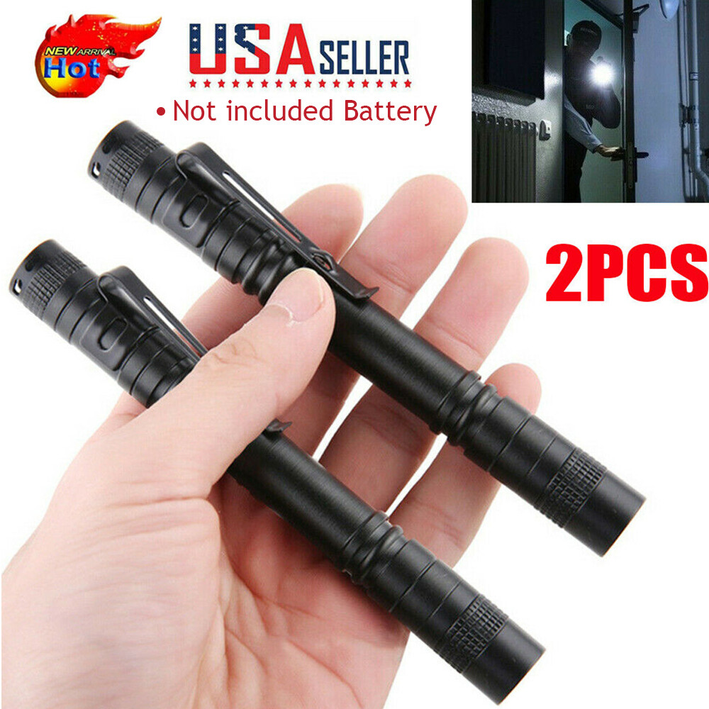 2x LED Flashlight Clip Mini Illuminated Pen Light Pocket Portable Pen Flashlight
