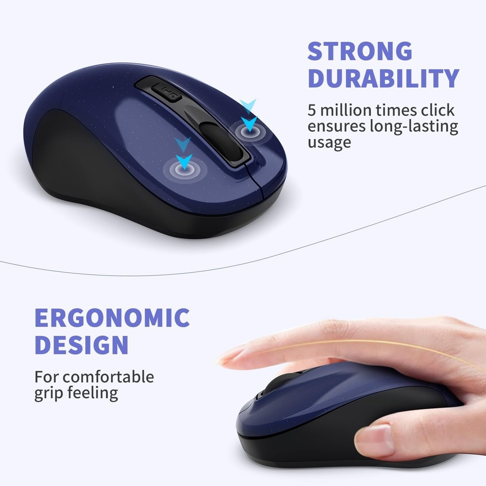LeadsaiL Wireless Slim Cordless Mouse, 2.4G USB Optical Mouse with 4 Buttons,...
