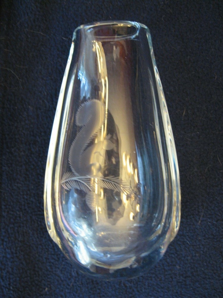 Orrefors Crystal 7" Etched Squirrel Vase - Very Nice!