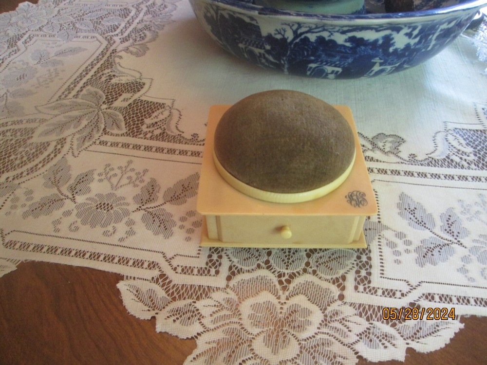 Vintage Bakelite?  Pin Cushion with drawer