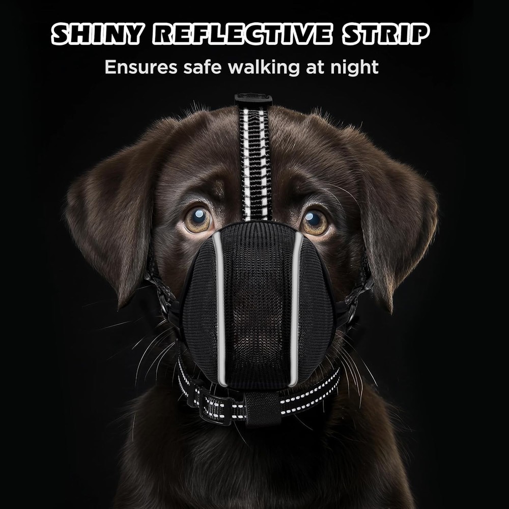 Soft Nylon Dog Muzzle with Reflective Edges - Secure Fit for Training & Grooming