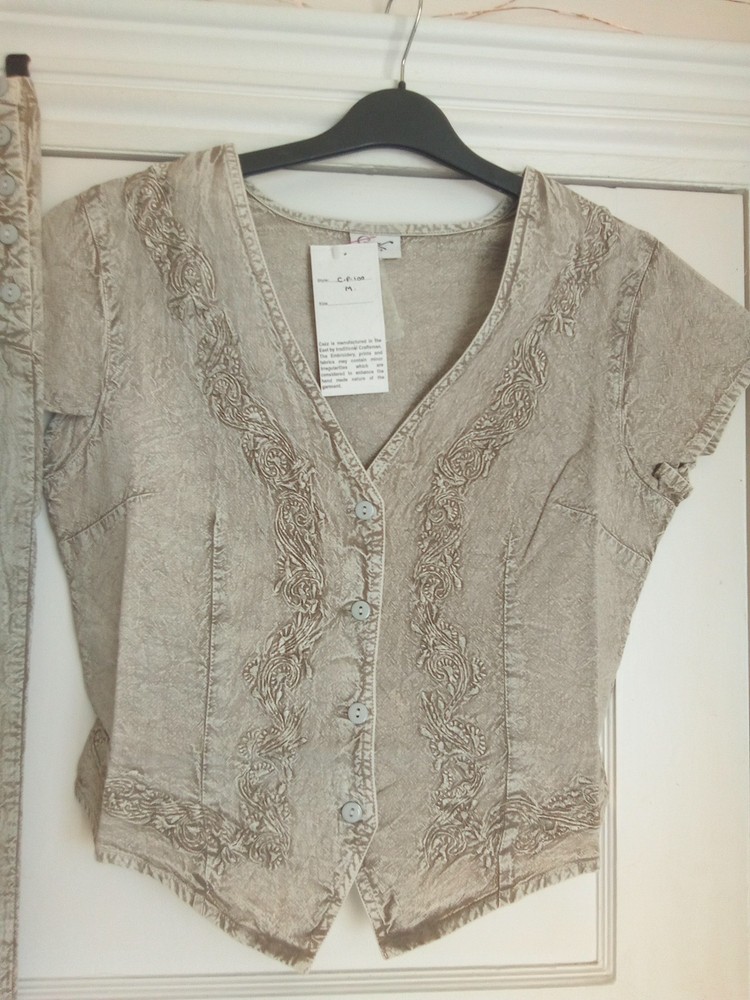 BNWT Stonewashed Trousers & Top With Embroidered Detailing Medium Boho Hippy