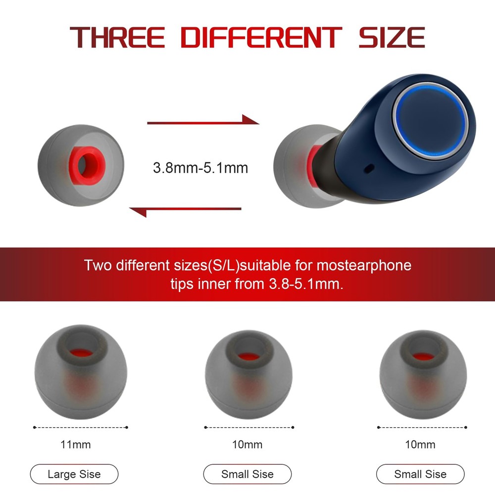 3 Pairs Replacement Silicone Eartips Earbuds Eargels large, Grey&Red