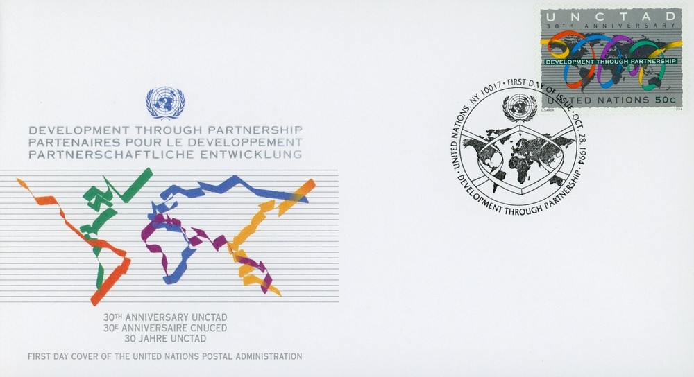 United Nations New York 653-654 FDC Set Development through Partnership