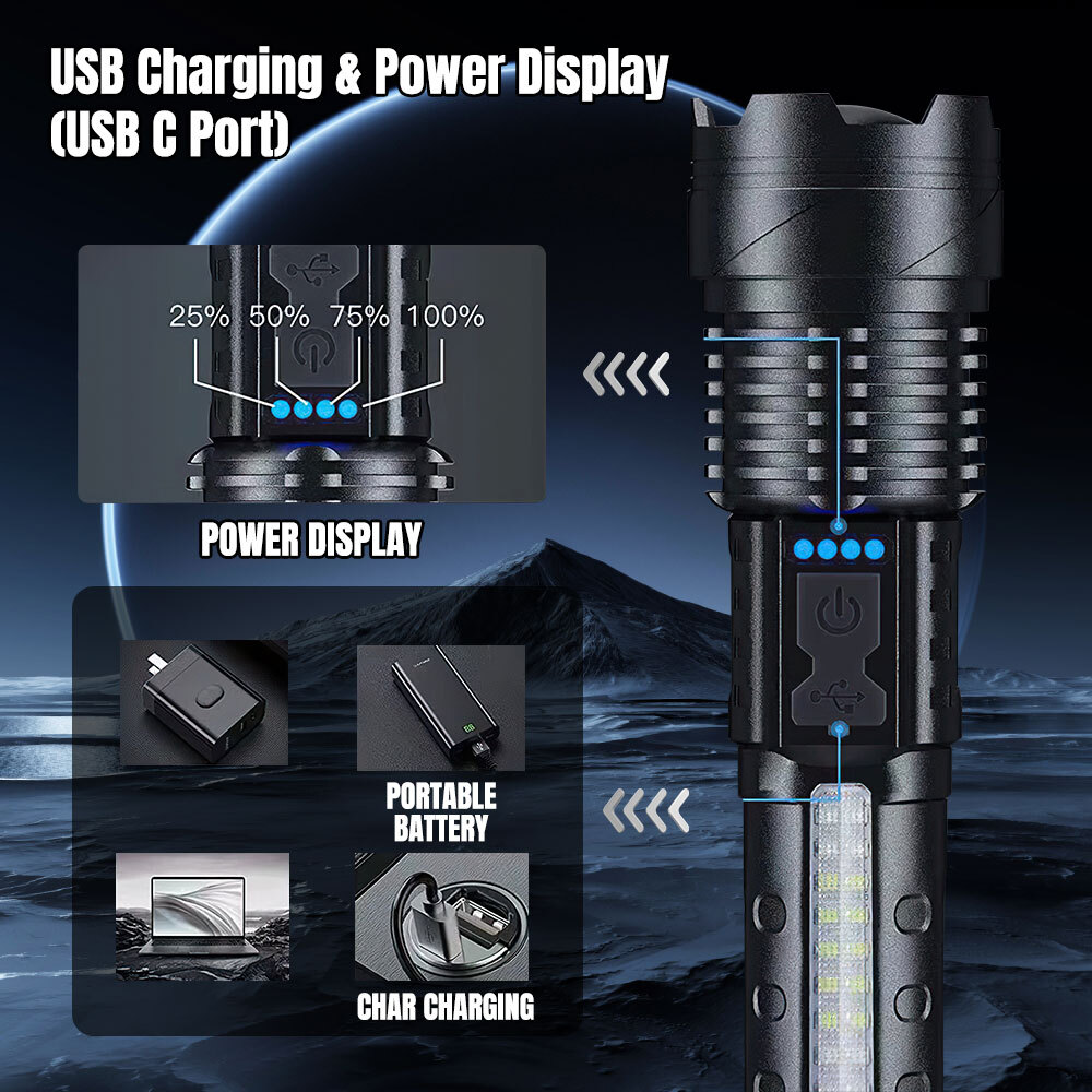 15000000LM Super Bright LED Flashlight Tactical USB Rechargeable LED Work Light