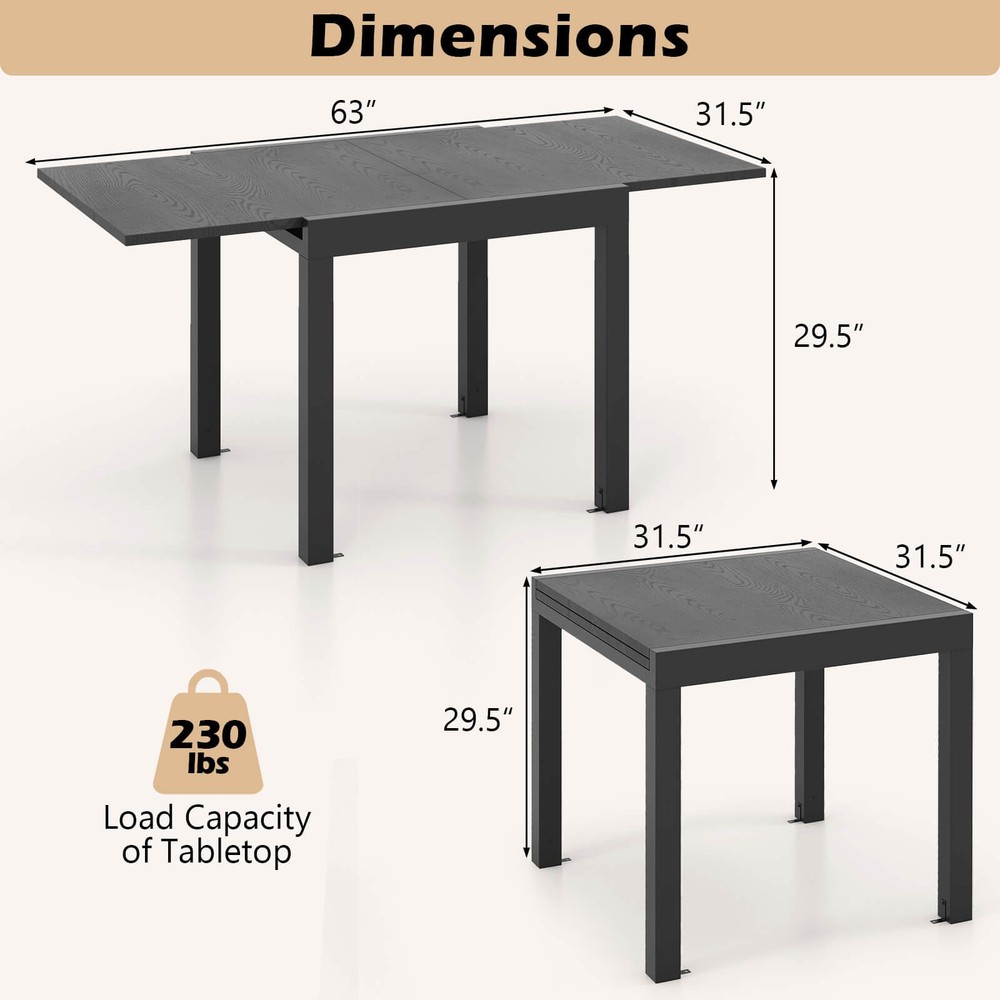Patio Expandable Dining Table 31.5"-63" Adjustable Rectangular All Weather Table