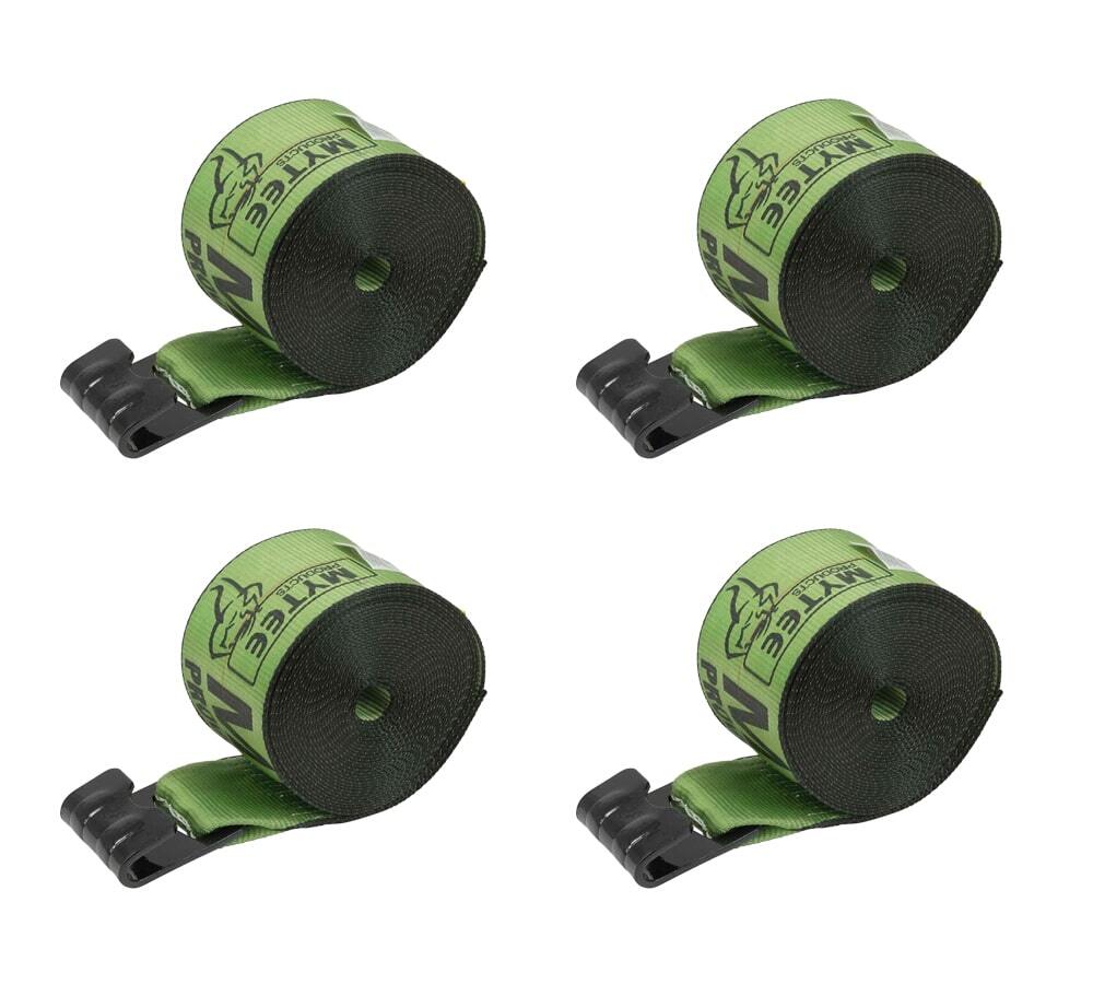 (4 Pack) 4" x 30' Winch Strap with Flat Hook - Green Flatbed Tie Down
