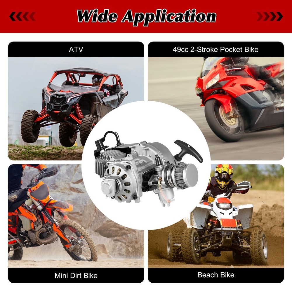 49CC 2-Stroke Single Cylinder Engine Pull Start Kit with Fuel Tank for ATV