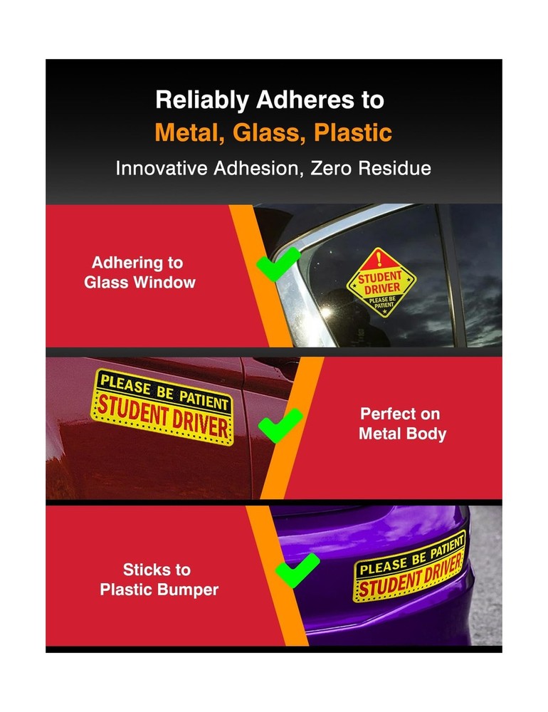 5pcs Student Driver Sticker (Non-Magnet) – Reusable, Reflective 'Please Be