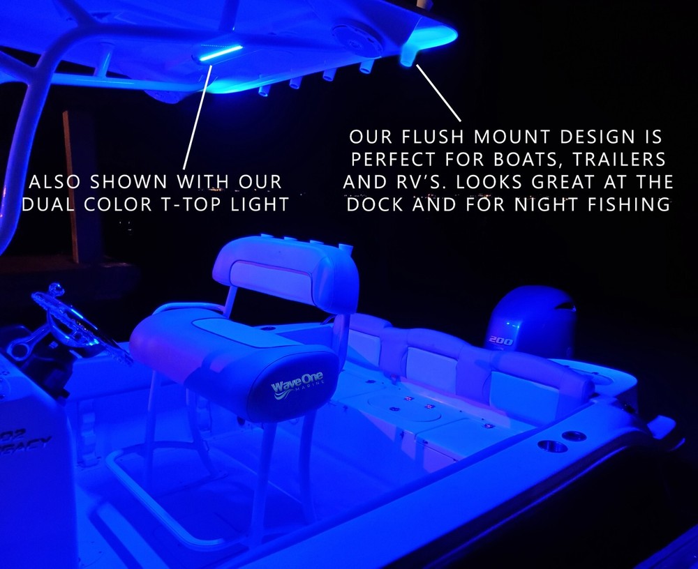 Wave One Marine | DUAL COLOR Flush Mount LED White Blue Spreader Boat Deck Light