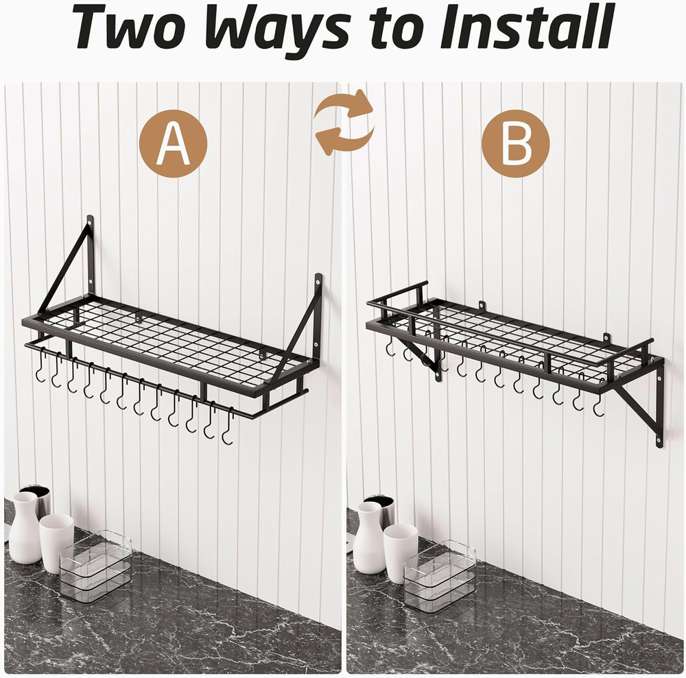 30-Inch Kitchen Pan Pot Rack Wall Mounted Hanging Storage Organizer Wall Shelf w