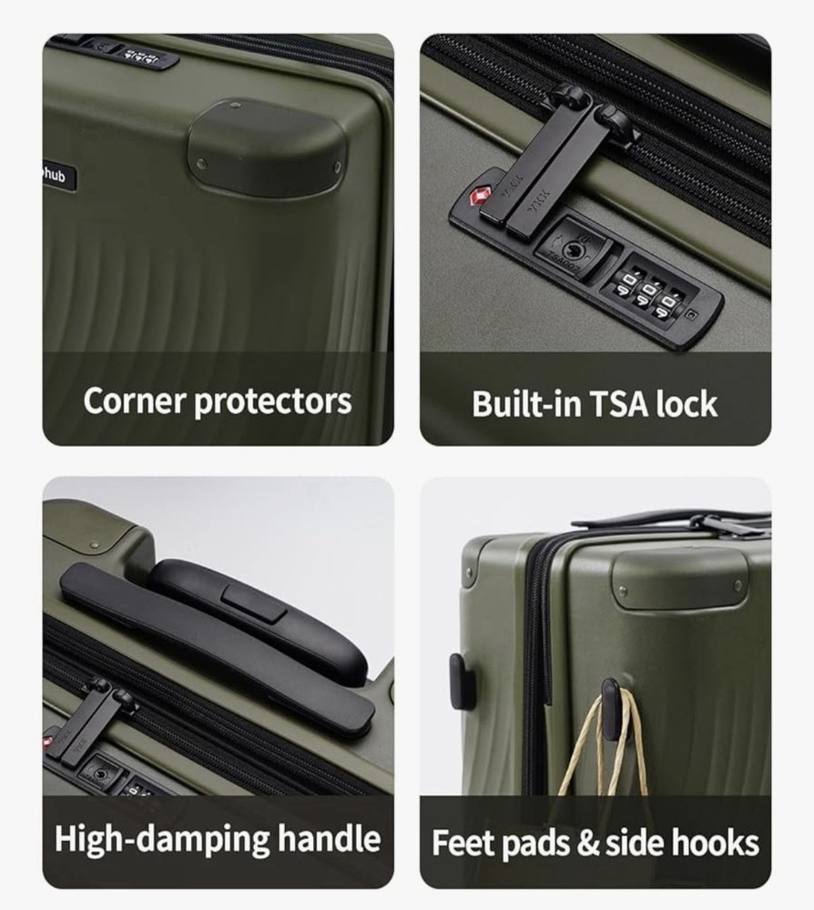 Ecohub Green Polycarbonate Spinner Suitcase 82L Expandable TSA Lock