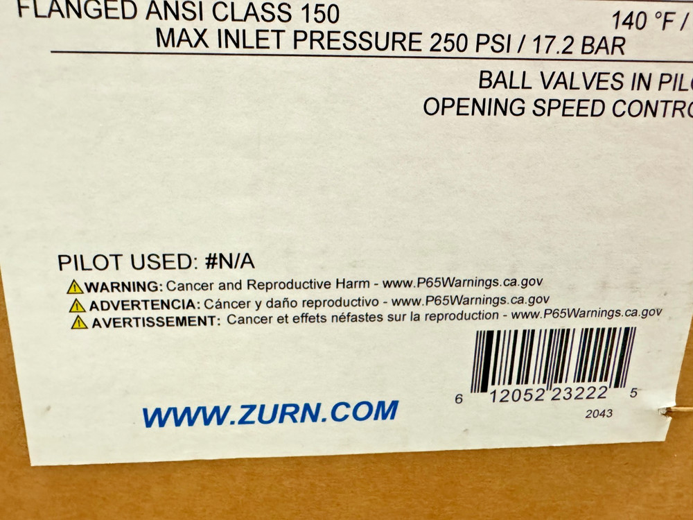 ZURN 112-ZW209BP Pressure Reducing Valve w/ Low Flow Bypass 1-1/2" Flanged (NIB)
