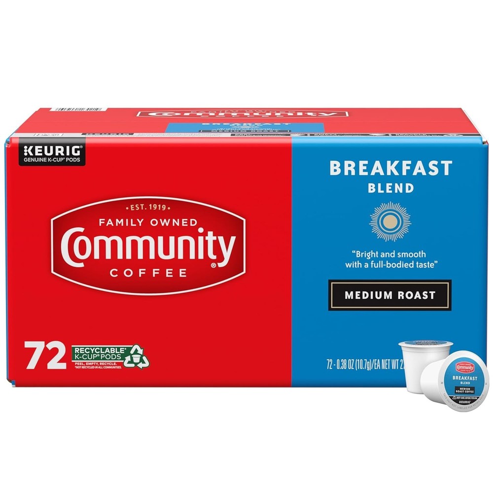Community Coffee Breakfast Blend 72 Count Coffee Pods, Medium Roast.