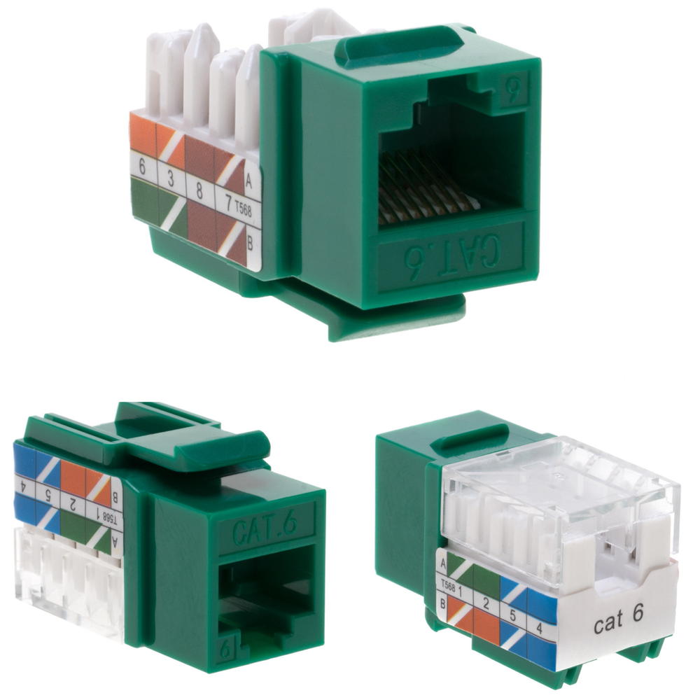 100 pcs Cat6 Punchdown Keystone Jack Green 45 Degree Angle Ethernet Network PACK
