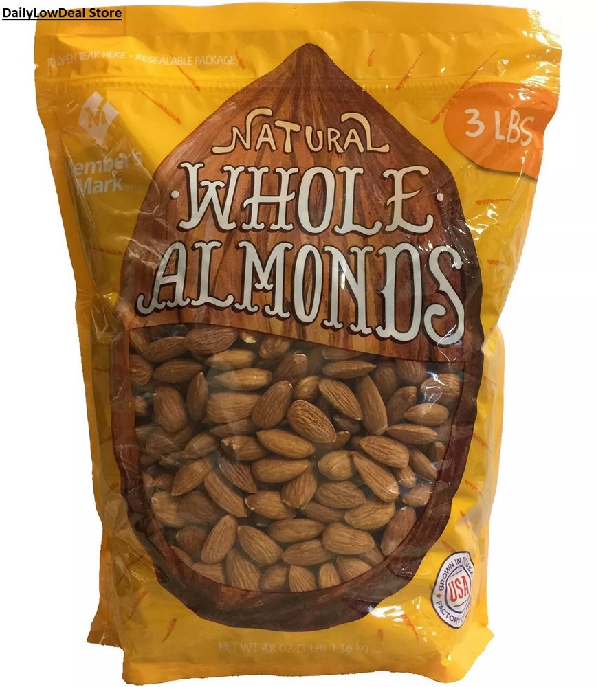 Natural Whole Raw Almonds 3 lbs. Almonds are Raw, Unsalted and Unroasted - FRESH